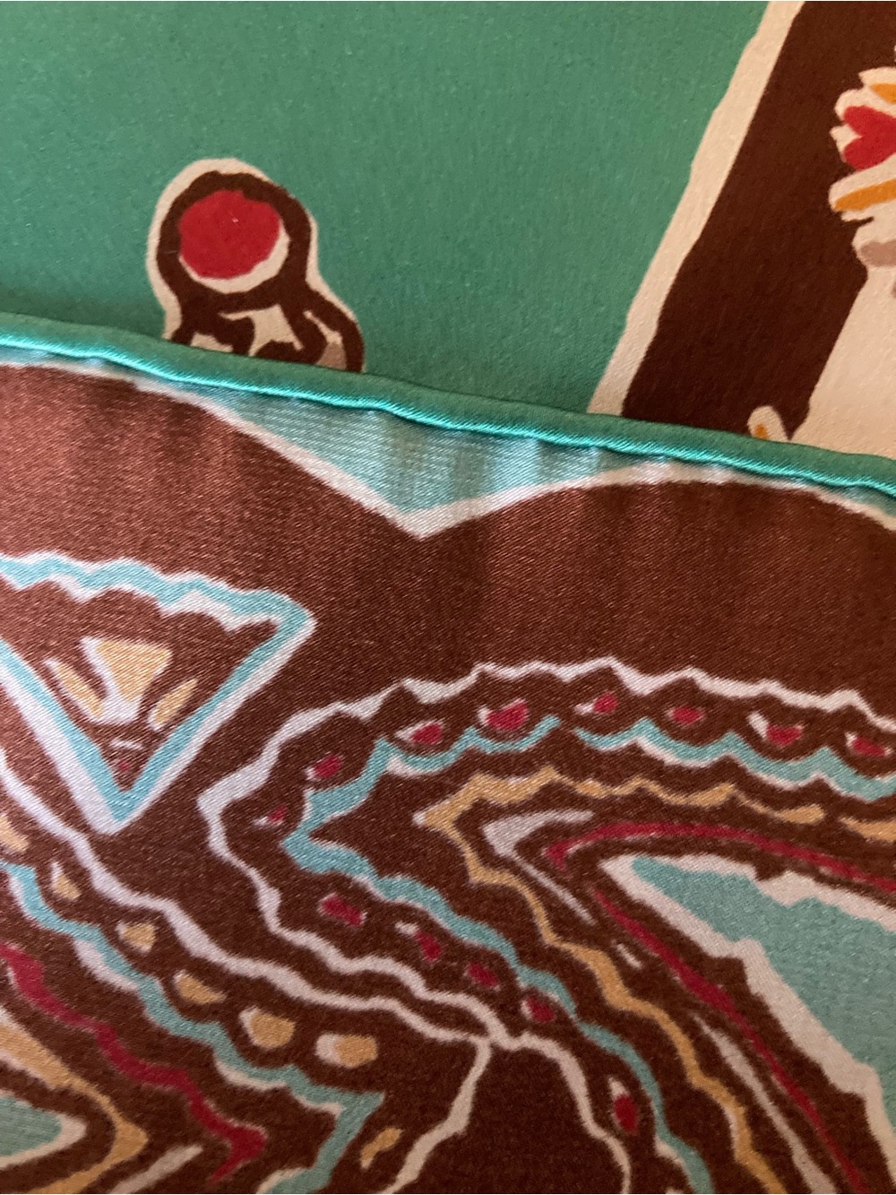 Double D Ranch Teal and Brown Paisley Silk Scarf - Picture 5 of 8
